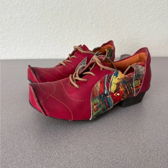 Women's Red Artistic Leather Comfort Shoes - TMA Eyes & MAiA size 9.5 (42) - Picture 2 of 9